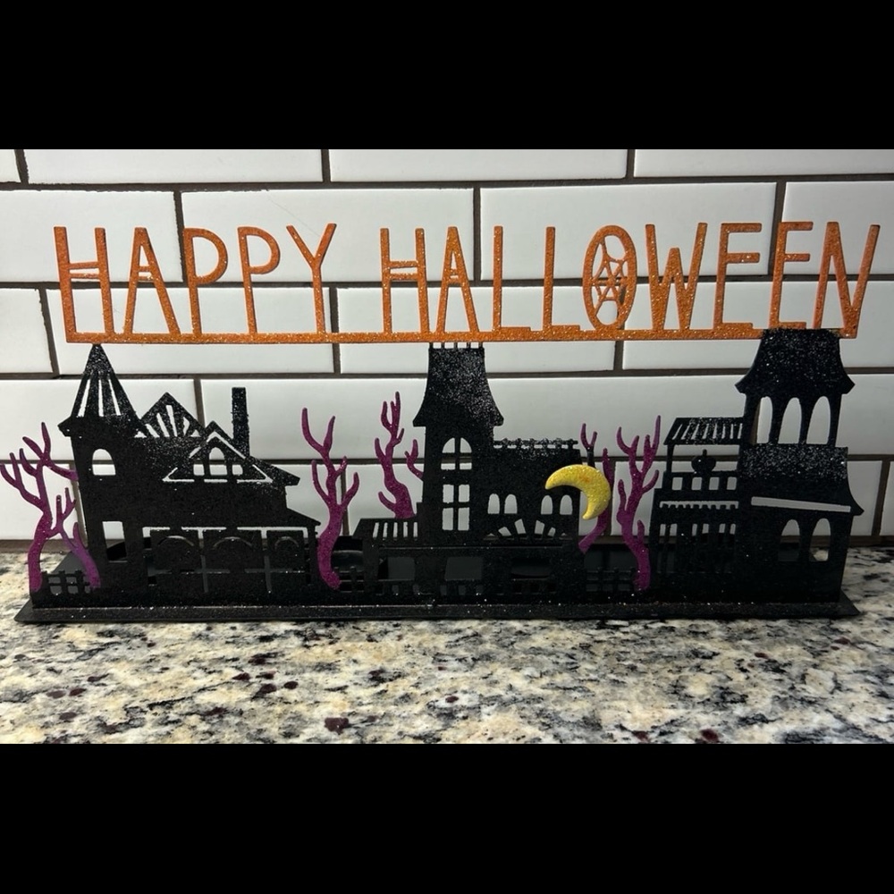 Happy Halloween glittery table-top/shelf decor (tea light holder)